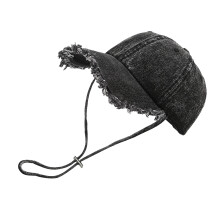 Vintage Baseball Hat With Distressed Furry Brims Casual-Black