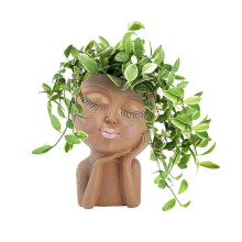 (brown) Girls Face Flower Planter Pot Human Face Head Creative Flower Planter Room Decor