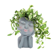 (grey) Girls Face Flower Planter Pot Human Face Head Creative Flower Planter Room Decor