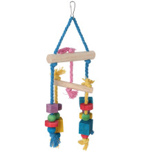 Colorful Wood Block Bird Toy with Cotton Rope, 34x14.5x8cm