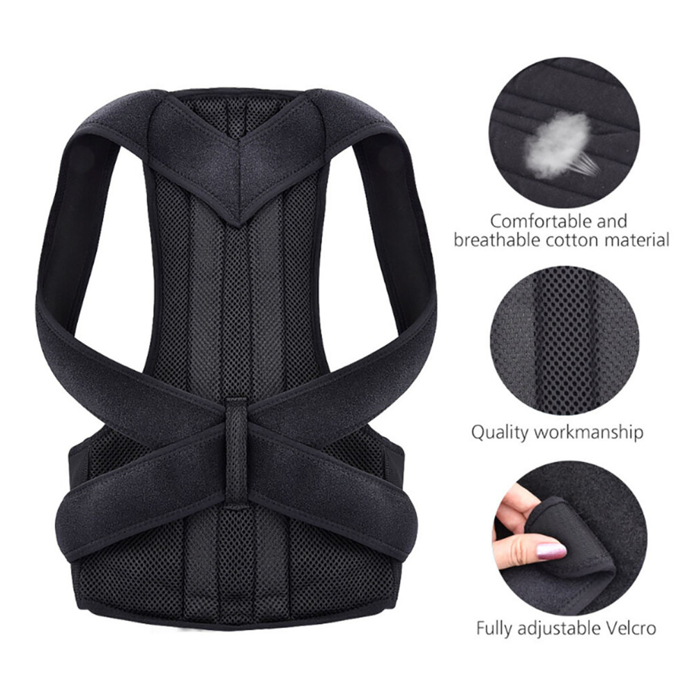 Black Adjustable Posture Corrector Belt for Back Pain Relief, M