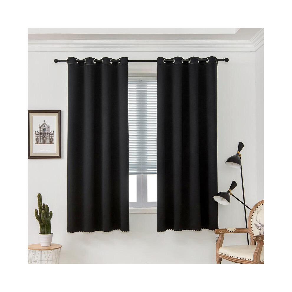 (Black, W:90cm*H:160cm (1 count)) Blackout Curtains- Premium Polyester Thermal Insulated Energy Saving Noise Reducing Set of 2 Rod Pocket Panels Block-image-OPC-PKGX22R-NEW