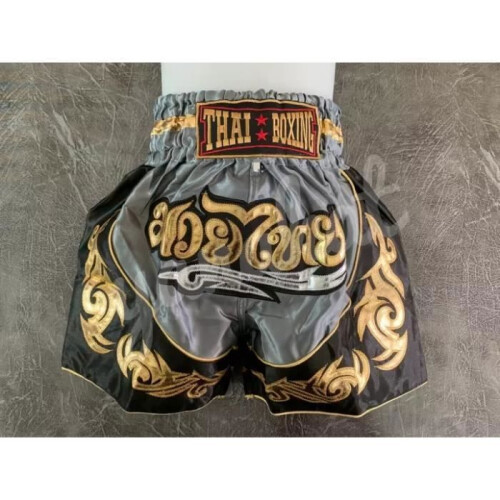 Short Enfant Muay Thai - Gris - Taille 10-12 ans - 100% Satin Polyester - Boxe Kickboxing