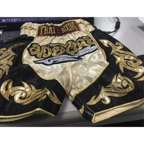 Short Enfant Muay Thai - Beige - Taille 12-14 ans - 100% Satin Polyester - Boxe Kickboxing 2