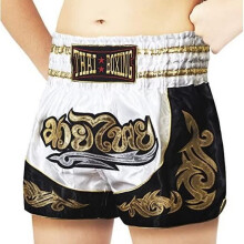 Lyhyet lasten shortsit - THAI Boksi Kickboxing - Valkoinen väri - Koko 12-14 vuotta - 100% satiinipolyesteri