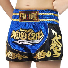 Korte broek - THAI Boksen Kickboksen - Kleur Blauw - Maat 12-14 JAAR - 100% Satijn Polyester