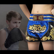 Korte Enfant - THAI Boksen Kickboksen - Kleur Blauw - Maat 10-12 JAAR - 100% Satijn Polyester