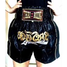 Korte Thai Bokshorts - Traditioneel - Zwart - Kinderen en Volwassenen Maten - 100% Satijn Polyester