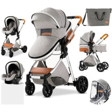 3-in-1 Kinderwagen Gecombineerde Autostoel Wieg Verstelbare Luiertas Hoge Kwaliteit Lichtgrijze Kinderwagen