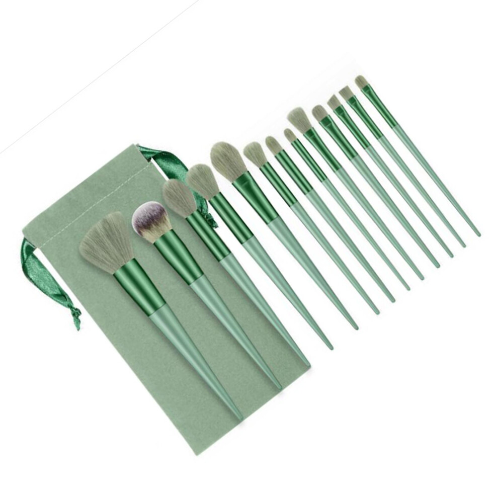 Green 13Pcs Synthetic Fiber Makeup Brush Set Fluffy Eye Powder Brushes