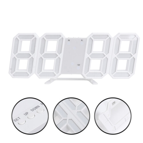 3d led digital alarm clock with usb charging for home office white 2