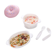 Kids Multicolor Cartoon Food Dish Bowl Spoon Fork Set Plastic Silicone 200g