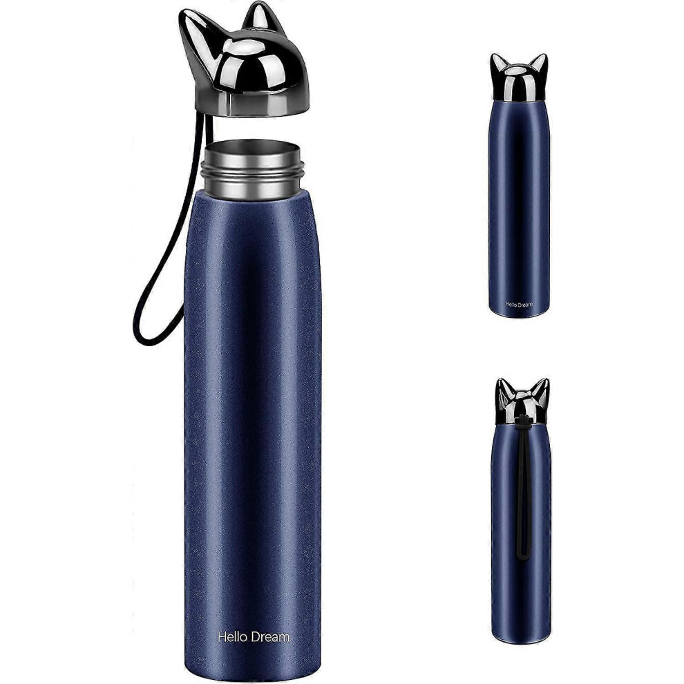 320ml Cute Cat Pattern Stainless Steel Insulated Water Bottle (Blue)-image-OPC-PKGXRZT-NEW