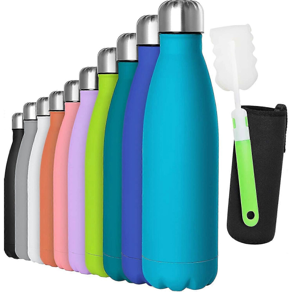 Stainless Steel Water Bottle, Double Wall Vacuum Insulated Water Bottle, 12 Hours Hot Water & 24 Hours Cold Water, 500ml, Peacock Blue
