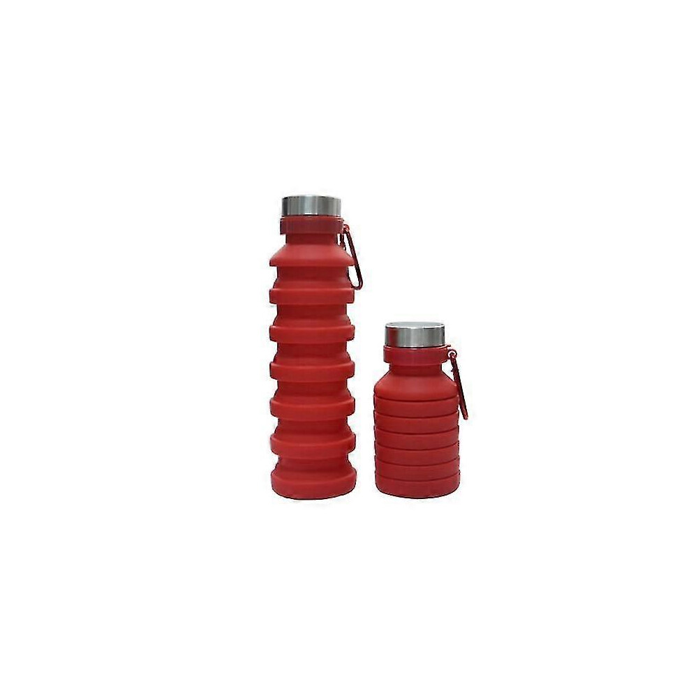 Collapsible Water Bottle (Red), 500Ml, Reusable, Bpa-Free, Silicone, Foldable, Portable, Leak-Proof, For Sports Red