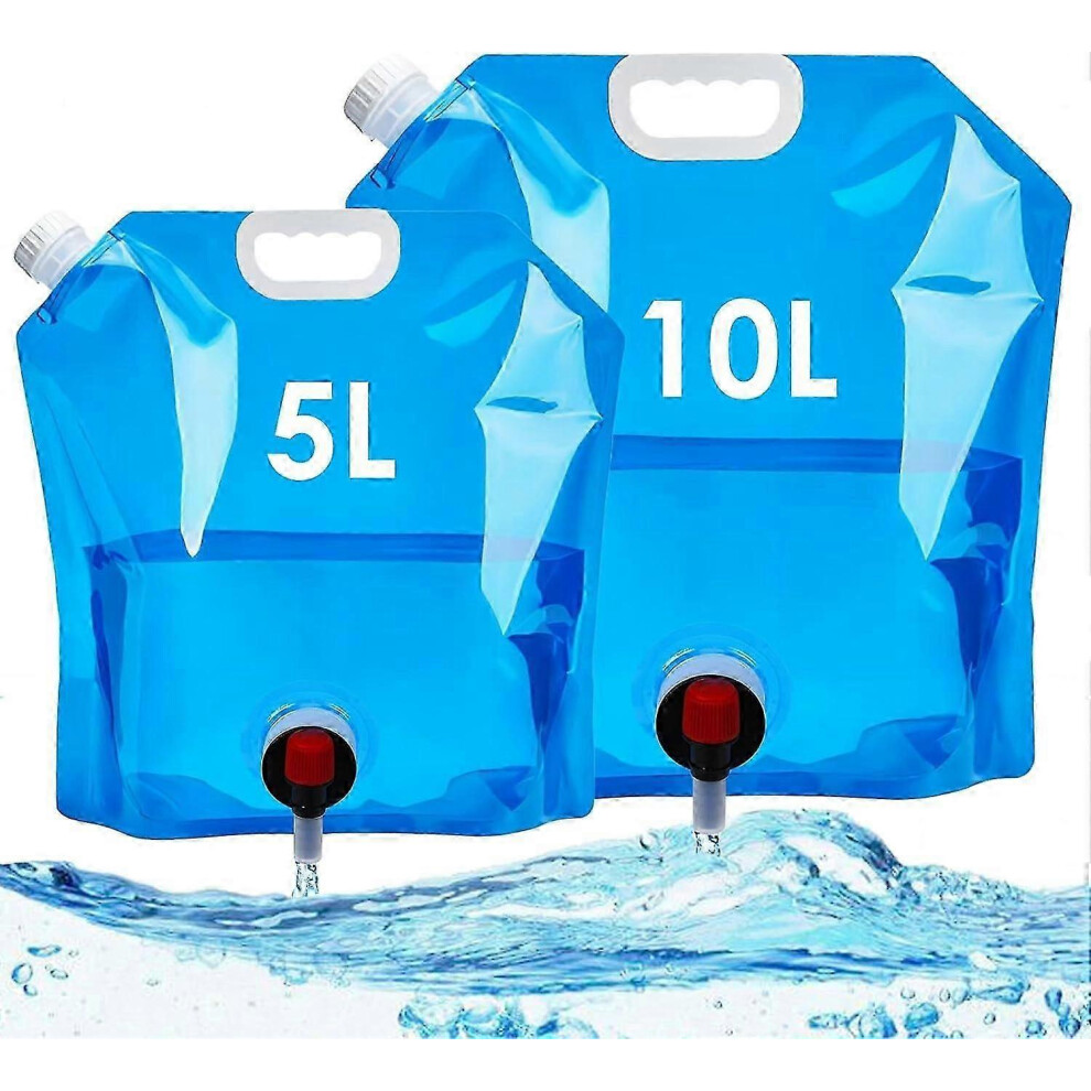Collapsible Water Container with Faucet, 5L+10L Water Storage Carrier Bag, BPA Free Water Storage Jug, Portable Foldable Water Bag for Outdoor
