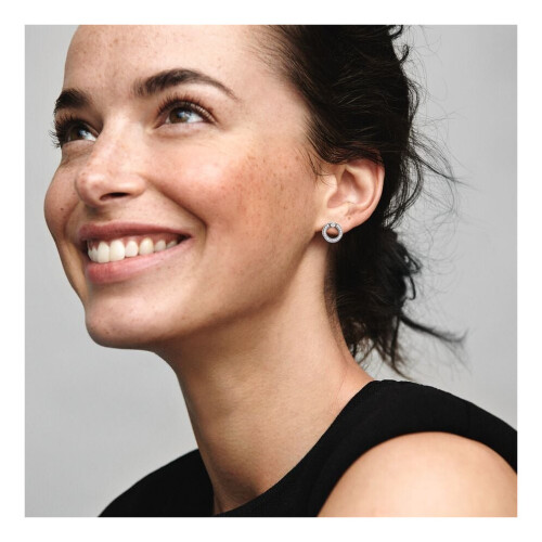 Brand Logo Circle Reversible Stud with CZ Earrings 299486C01 2