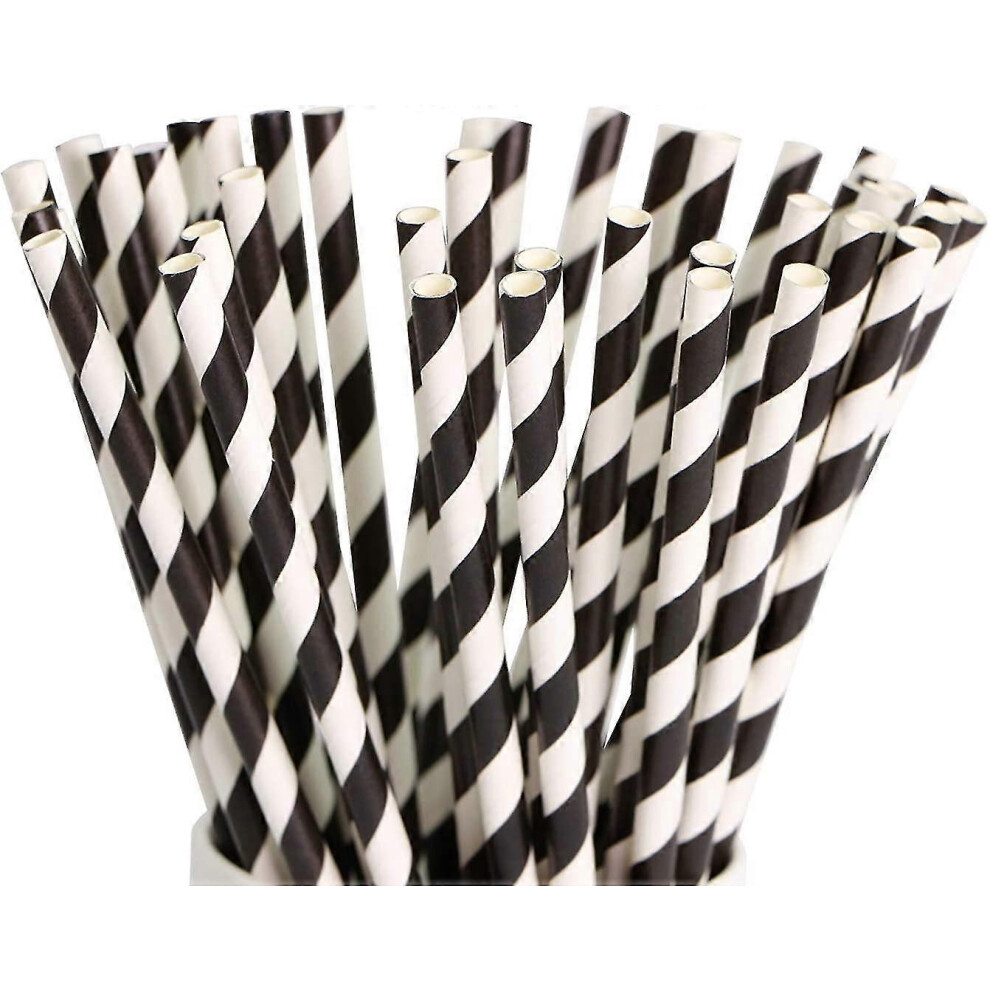 Biodegradable Paper Straws, 200-Pack, Black And White Stripes, 7.75" White,Black