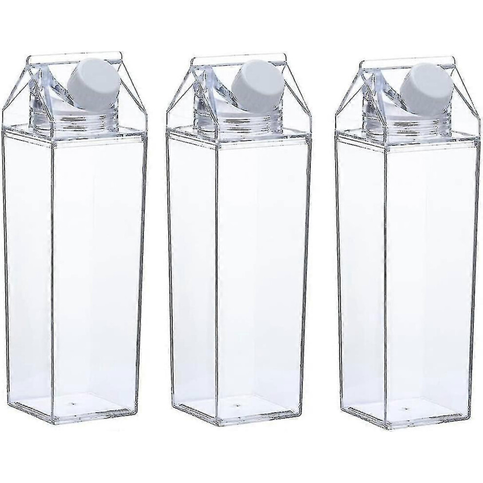 Pack of 3 Clear Square Plastic Leak Proof Milk Carton Water Bottles - AV