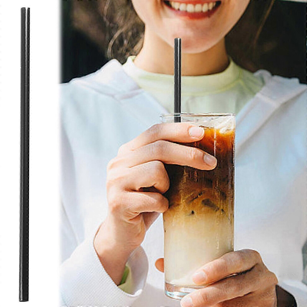 500 Pack Slim Tube Plastic Cocktail Straws, Flat Mouth, Straight Tube, 0.4 X 21Cm Black