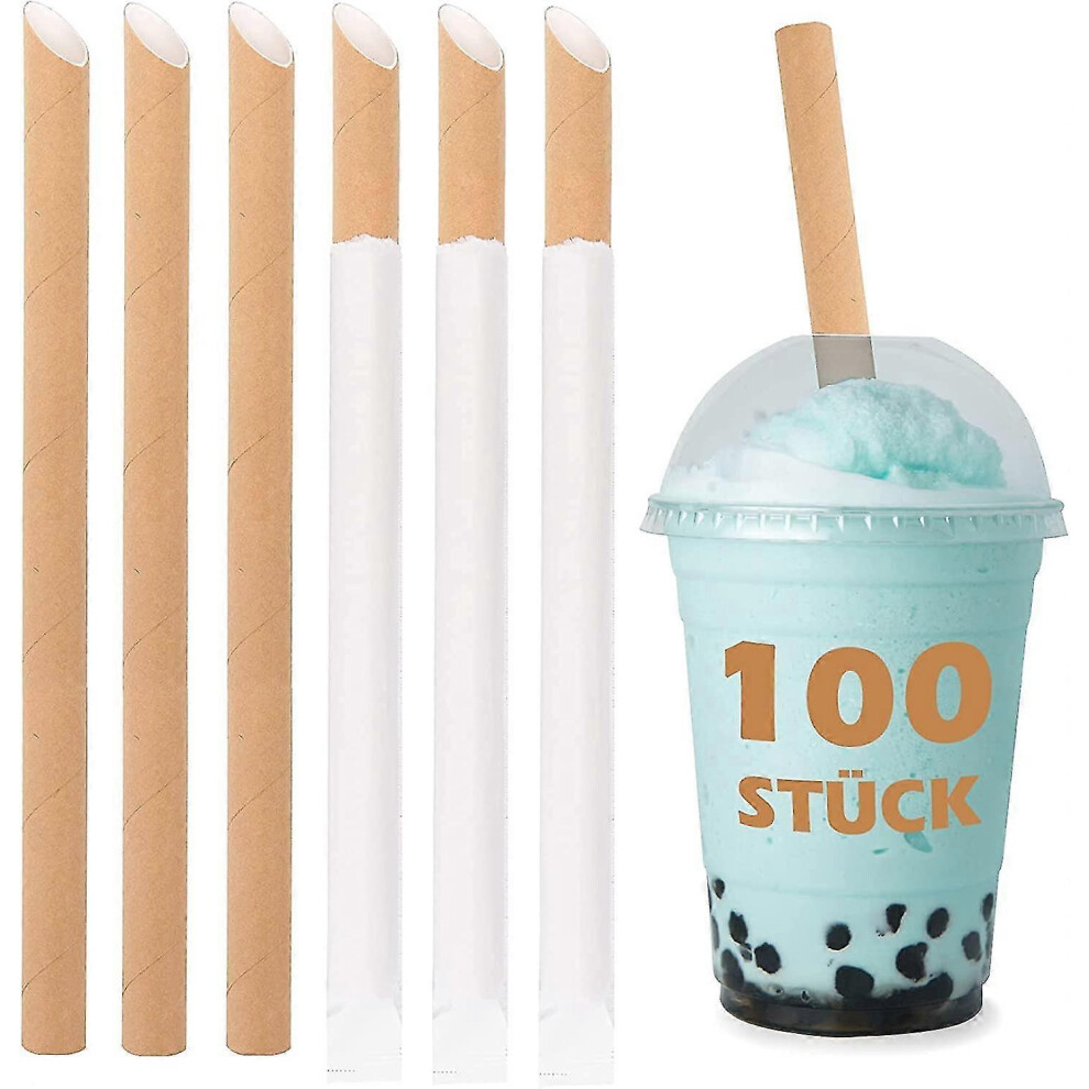 100 Pack Biodegradable Kraft Paper Straws for Bubble Tea - Disposable Straws