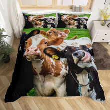 (160 x 220 cm, Kuh) Neuer 3D-Bettbezug mit mehreren Tieren, für Kinder und Erwachsene, Tierfamilie,