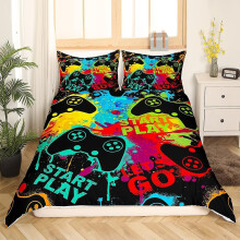 (180 x 210 cm) Gamer-Gamepad-bedrucktes Bettbezug-Set für Jungen, Spielzimmer-Dekor, bunte Batik-Bettwäsche