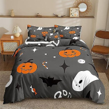 (180x210cm-Aa)Halloween Bettwäsche Set Kürbis Bettbezug Set Halloween Thema Muster Design Trick Oder