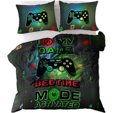 (225 x 225 cm) Gaming-Bettwäsche-Set für Kinder, Bettbezug mit passendem Kissenbezug, 3-teilig, Bettbezüge,