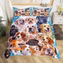 (135 x 200 cm) Housse de couette pour enfants avec motif chien mignon, style dessin animé, pour garçons