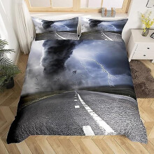 (200 x 200 cm) Bettbezug, komplettes Highway-Muster, Bettdecken-Set, 3-teilig, Tornado-Blitz-Muster