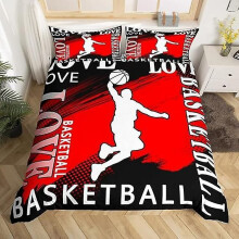 (180x210cm-B) Ensemble de housse de couette en microfibre avec cadre de basket-ball et 1 housse de couette