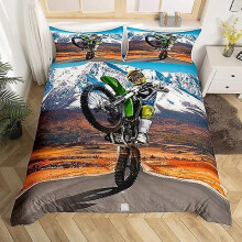 (220 x 260 cm-B) Dirt Bike Bettbezug für Kinder, Jungen, Teenager, Grunge Bike Rider Bettwäsche-Set,