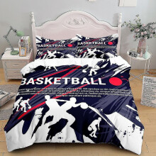 (135x200cm)Parure de lit en microfibre motif basketball : 1 housse de couette et 1/2 taie d’oreiller