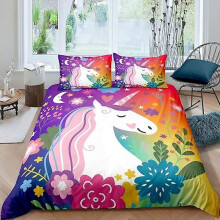 (220x260cm) Parure de lit enfant King Size à motifs floraux colorés