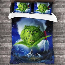 (135 x 200 cm) Housse de couette de Noël à motif dessin animé, taille lit simple enfant, avec 2 taies
