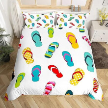 (140x210cm) Bettbezug Voll Cartoon Flip Flops Kawaii Hausschuhe Bettwäsche Set Sommer Urlaub Thema Bettdecke