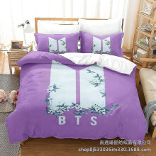 (160x220cm) Parure de lit BTS en microfibre imprimée en 3D, comprenant une housse de couette et un sac