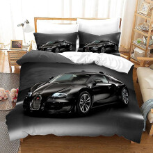 (160x220cm) Parure de lit motif voiture de dessin animé, housse de couette en microfibre imprimée en