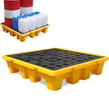 Spill Containment Platform Drum Pallet, Yellow And Black, 1300x1300x150mm For Industrial Parks And Warehouses