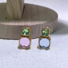 (Earrings) S Original 2025 Candy Earrings Necklace Bracelet Fine Jewelry Set Women Geometric Cube Candy Double-Sided Crystal Jewelry