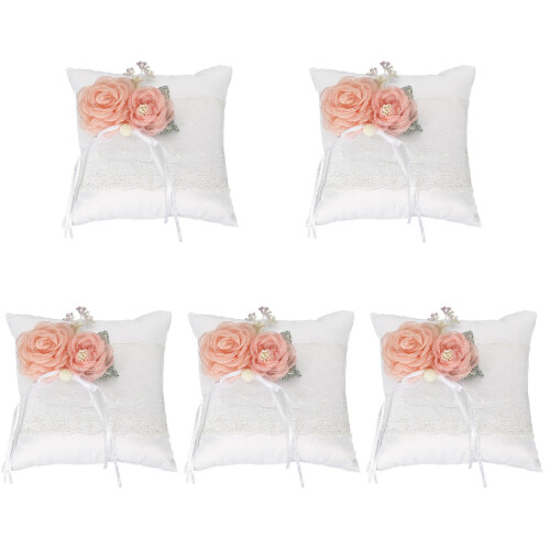 5pcs Wedding Ring Pillow White Flower Holder 1