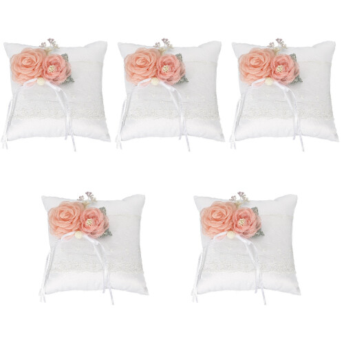 5pcs Wedding Ring Pillow White Flower Holder 2
