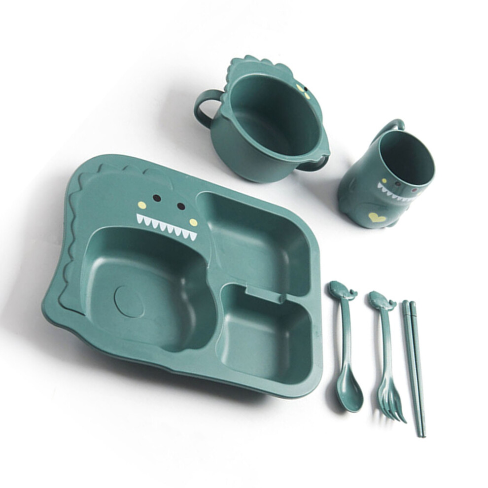 Baby Feeding Set: Divided Plate Bowl Spoon Fork Cup - Dinosaur Blue