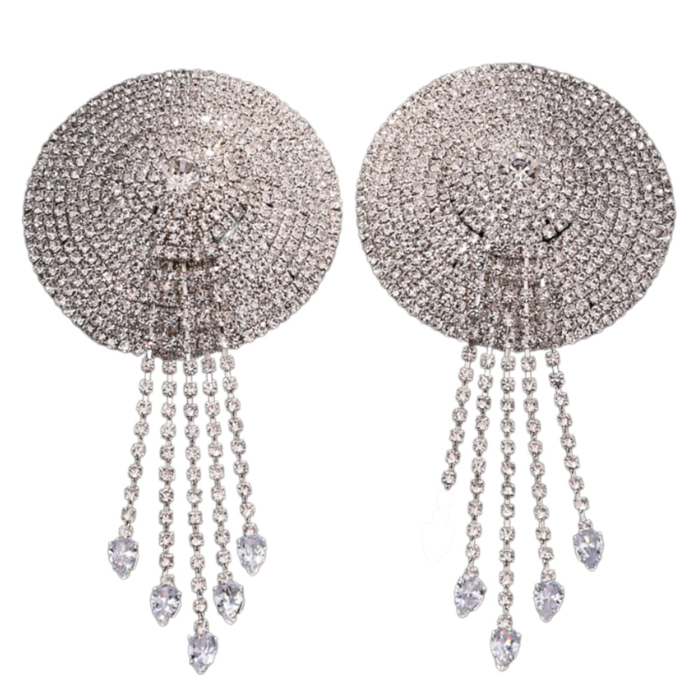 Sparkling Rhinestones Tassels Breast Petals Body Chain-Silver