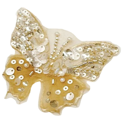 Eye-Catching Butterfly Fabric Applique Sequined Sewing on-Khaki