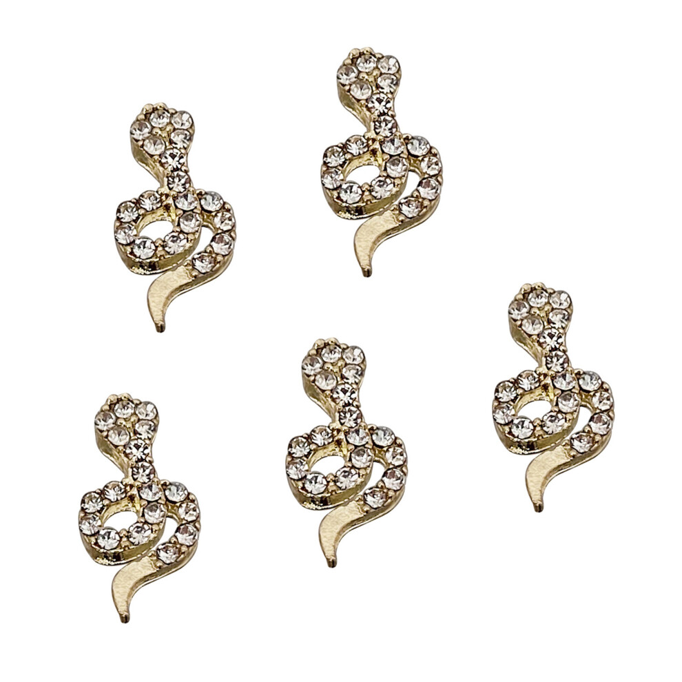 Gold 5 Pcs 3D Snake Nails Charms Snake Nails Art Rhinestones