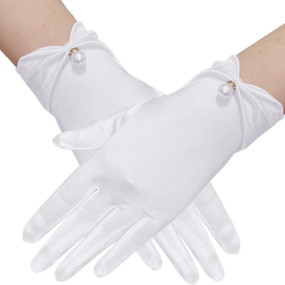 Wedding Bridal Gloves Stage Performances Satins Gloves-White