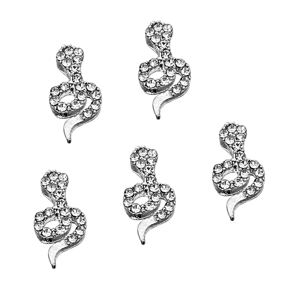 Silver 5 Pcs 3D Snake Nails Art Charms Nails Rhinestones Nails
