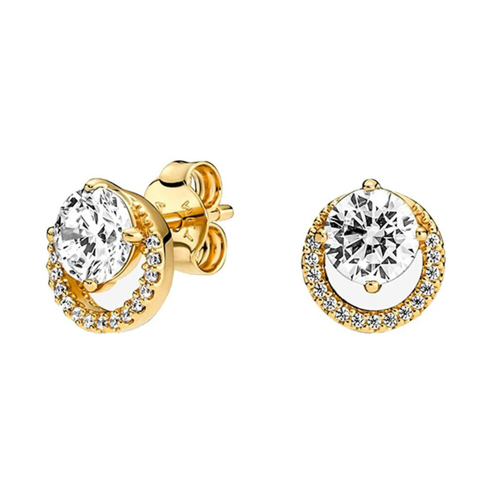 Brand Sparkling Round Halo Stud Earrings 261248C01 Gold